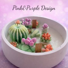 %100 Soya Wax El Yapımı Premium Büyük Kase Kaktüs Bahçesi Mum