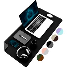 Çift Renk Dikişli Pu Deri Masa Matı 80X40 cm Mousepad, Su Geçirmez Masa Sümeni, Çift Taraflı Kullanım, Dizüstü Bilgisayar/ofis/ev Için, Kaymaz Taban (Siyah ve Koyu Gri)