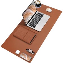 Deer Pu Deri Mouse Pad Dikişli Kenar Dayanıklı Büyük Boy Çift Yönlü Kullanım Ofis Masa Matı Sümen(Kahverengi, 90X40 Xl)