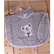 %100 Pamuk Yuvarlak Koala Çocuk Banyo&plaj Panço Havlu Gri Tek Ebat