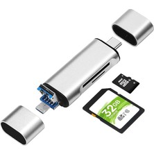 ADS-103 Macbook Uyumlu Type-C To USB 3.0 Flash Otg Veri Aktarım Sd Tf Tak Çalıştır Kart Okuyucu Çevirici Hub Adaptör