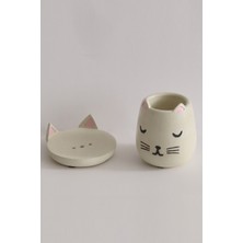 Feyza Design Modern Kedi Temalı Beton Diş Fırçalık ve Sabunluk Takımı