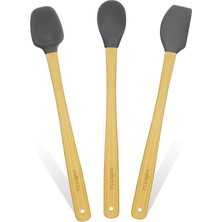 Indigo 3'lü Gri Bambu Silikon Spatula Seti Uzun 26 cm VLT1504