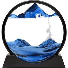 Inç Mavi Renk Dekoratif Yuvarlak Kum Saati Çöl Temalı Şık Kum Saati Stres Atıcı 18X17CM (Mavi)