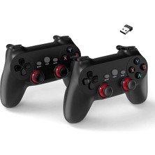 Çift Josystick 2.4g Kablosuz Oyun Kolu Pc Uyumlu Pilli Joystick Wireless Gamepad USB Dongle Bağlantı Kaymaz Tasarım 0019 Siyah (0019 - Çiftli Siyah)