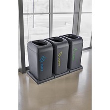 3'li Set Soft Tekerlekli Plastik-Kağıt-Cam Geri Dönüşüm Kutusu 40 Lt