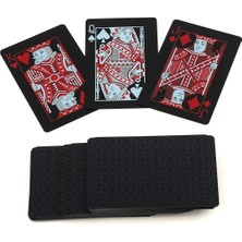 Iskambil Kağıdı Destesi Oyun Kartları Su Geçirmez Pvc Parlak Siyah Deste 8,7cm x 5,7cm 54'lü (Kırmızı)