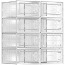 Ayakkabı Kutuları, 8'li Paket Ayakkabı Kartonu, Katlanabilir ve Istiflenebilir, 44 Numaraya Kadar, Şeffaf-Beyaz LSP08SWT