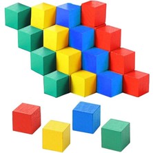 Ahşap Küp Bloklar 3x3 cm 16 Adet Ahşap Renkli Kare Blok Eğitici Geliştirici Oyuncak Küp Matematik Birim Küpleri