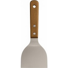 Ahşap Saplı Paslanmaz Çelik Spatula – 24CM Eğilimli Çok Amaçlı Mutfak Spatulası | Izgara, Burger, Sebze, Temizlik Için Profesyonel Metal Spatula