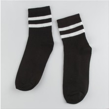 Zero Land Nrzsnt Çizgili Kolej Çorap-Siyah