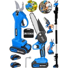 Alman 598 Vf 20 Ah 2 Li Set 2 Akülü Şarjlı Ağaç Dal Kesme Budama Makası Testere Teleskopik Hediyeli Mavi