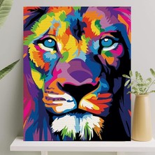 Hobi Sanat Sayılarla Boyama Tuval Seti Fırça Boya Dahil 40X50 cm Aslan Renkli Çıtalı Model