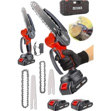 Alman 148 Vf 10 AH%100 Kömürsüz Motor Akülü Dal Kesme Budama Testere Bıçkı Makinesi 15 cm Kırmızı