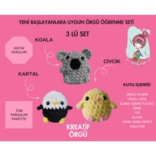 Amigurumi El Örgü Kiti 3’lü Set – Koala, Civciv ve Kartal – Eğitim Videolu
