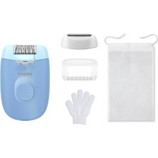 Epilasyon Cihazı, Taşınabilir Kompakt Tasarım, LED Işıklı Yıkanabilir Başlık, Masaj ve Tıraş Başlığı, Peeling Eldiveni Hediyeli, 4 Haftaya Kadar Pürüzsüzlük, Açık Mavi Renk, BRE247/05