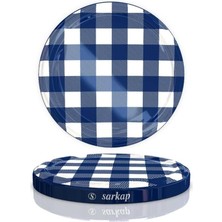 Bükümlü Konserve Kapakları - 82 mm Yeniden Kullanılabilir Konserve Kapakları 10'lu Set Kapak Kapağı (Mavi Ekose)