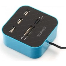 USB 2.0 Çoklu Kart Okuyucu ve 3xusb 2.0 Çoklayıcı Hub (Mavi) (DK-AC-UCR202BL)