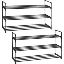 3 Katlı Ayakkabı Rafı, Ayakkabı Saklama Düzenleyici, 2'li Set, Metal Saklama Rafı, 30 x 92 x 54 Cm, Siyah LSA06BK