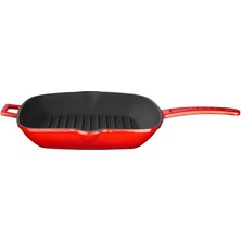 Metal Döküm Izgara Tava, Metal Saplı, 26X26 Cm, Kırmızı