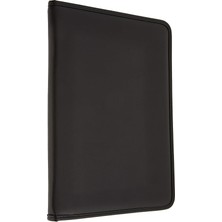 414-1 Sekreter Notluğu A4 Sekreterlik Dosyası Fermuarlı Deri Kapaklı Sekreter Tablası, Siyah