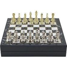 Büyük Boy Metal Klasik Satranç Tk. Parlak ve Mermer Desenli Sandıklı Mdf TAHTASI(36X36X6 Cm.)
