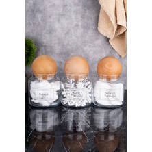 Feyza Design 3'lü Ahşap Top Kapaklı Şeffaf Etiketli Kulak Makyaj Pamuk ve Saklama Kabı