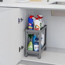 2 Katlı Tekerlekli Tezgah Altı Düzenleyici, Mutfak, Banyo, Ardiye ve Depo Için Yer Tasarruflu Depolama Rafı | Kompakt ve Pratik Tasarım (40X36X23CM) (Gri)