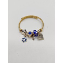 Cadde Dükkanı Kalp Çiçek Figürlü Çelik Charm Bileklik Gold