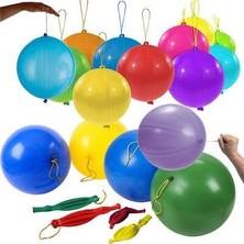 Büyük Lastikli Zıpzıp Balon İpli Punch Panç 10 Adet Renkli Parti Kutlama Malzemeleri