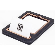 Office Deri Notluk Siyah Ahşap Detaylı Notluk ve Kartvizitlik