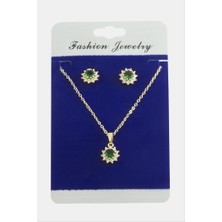 Zero Land Nrzsnt Çiçek Zirkon Taşlı Set Kolye-Yeşil