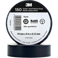 Temflex Elektrik Izolasyon Bandı Siyah (0,13 mm x 19 mm x 9 Metre)