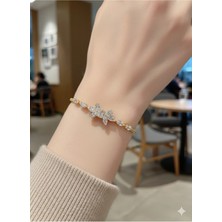 Cadde Dükkanı Çelik Taşlı Cuff Bileklik Gold Model2