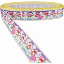 Hype Store Parti Vitrini Kalpli Beyaz Kedi Resimli Grogren Kurdela 2.5 Cm-1 Metre