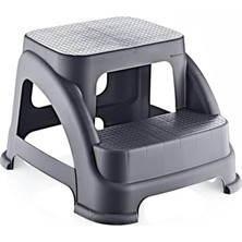 Iki Basamaklı Kaymaz Tabure - 120 kg Taşıma Kapasiteli - Basamaklı Tabure - Sert Plastik (Antrasit)