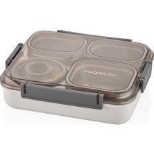 Bento 1200ML Lunchbox Tek Katlı 4 Bölmeli ve Kaseli Çelik Sefer Tası Yemek Kutusu (Gri)