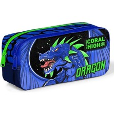 High Iki Bölmeli Erkek Çocuk Lacivert Yeşil Dragon Kalem Çantası Kalemlik