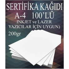 Sertifika Kağıdı Kalın 100 Adet Gramajlı Fotokopi Kağıdı 200 gr Tüm Yazıcılara Uyumlu 21X29.7 cm Kalın Baskı Kağıdı