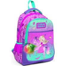 High Üç Gözlü Kız Çocuk Ilk ve Orta Okul Çantası - Pembe Yeşil Unicorn ve Prenses