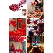 Set Kuru Gül Yaprağı,banner,20 Kalp Balon,20 Beyaz Mum Romantik Hediye 14 Şubat