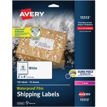 Hype Store Avery Sure Feed & Trueblock 2" x 4", 100 Beyaz Lazer Etiketli Su Geçirmez Kargo Etiketleri (15513)