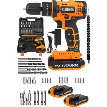 Alman 58 V 5 Ah Darbeli Çift Akülü Metal Dişli Şanzuman Şarjlı Vidalam Matkap + 27 Parça Set - ST0518R215400214