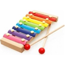 Ahşap Ksilofon 8 Nota 8 Ton 8 Tuşlu Sesli Oyuncak 25X13 cm Renkli Tasarım ile Eğlenceli Müzik Deneyimi