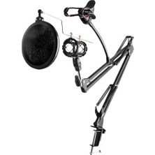 3in1 Hareketli Tasarım Profesyonel Mikrofon Standı + Pop Filtre + Telefon Tutucu - AL2552