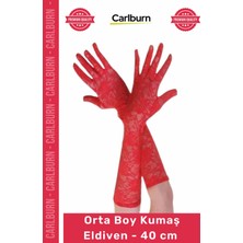 Carlburn #eldiven Şık Zarif 40 cm Yetişkin Kostüm Sahne Fotoğraf Çekimi Kırmızı Renk Orta Boy Kumaş Eldiven