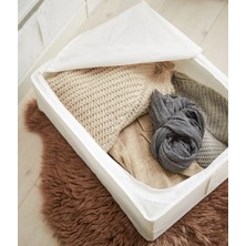 IKEA Quality Fermuarlı Saklama Kutusu 43X53X19 cm Düzenleme Kutusu Polyester Organizer Kutu Beyaz Hurç