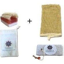 100%DOĞAL Vücut Seti(Elyapımı Lifli Eşek Sütü Çilek Sabunu 125GR+SISAL Banyo Masaj Kesesi)