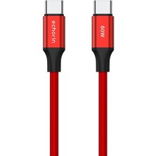 C'den USB C'ye 60W, 2.4A, 1m, Pd 2.0, Çift Kat Örgülü Hızlı Şarj ve Data Kablosu (Kırmızı, 1 Metre)