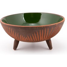 Sunum Kasesi, Seramik Ayaklı Sunum Kasesi, Servis Kasesi, Servis Tabağı, Kase, Tabak (Koyu Yeşil, 25 Cm)